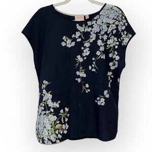 Ted Baker Black Floral short sleeves boat neck top size 8